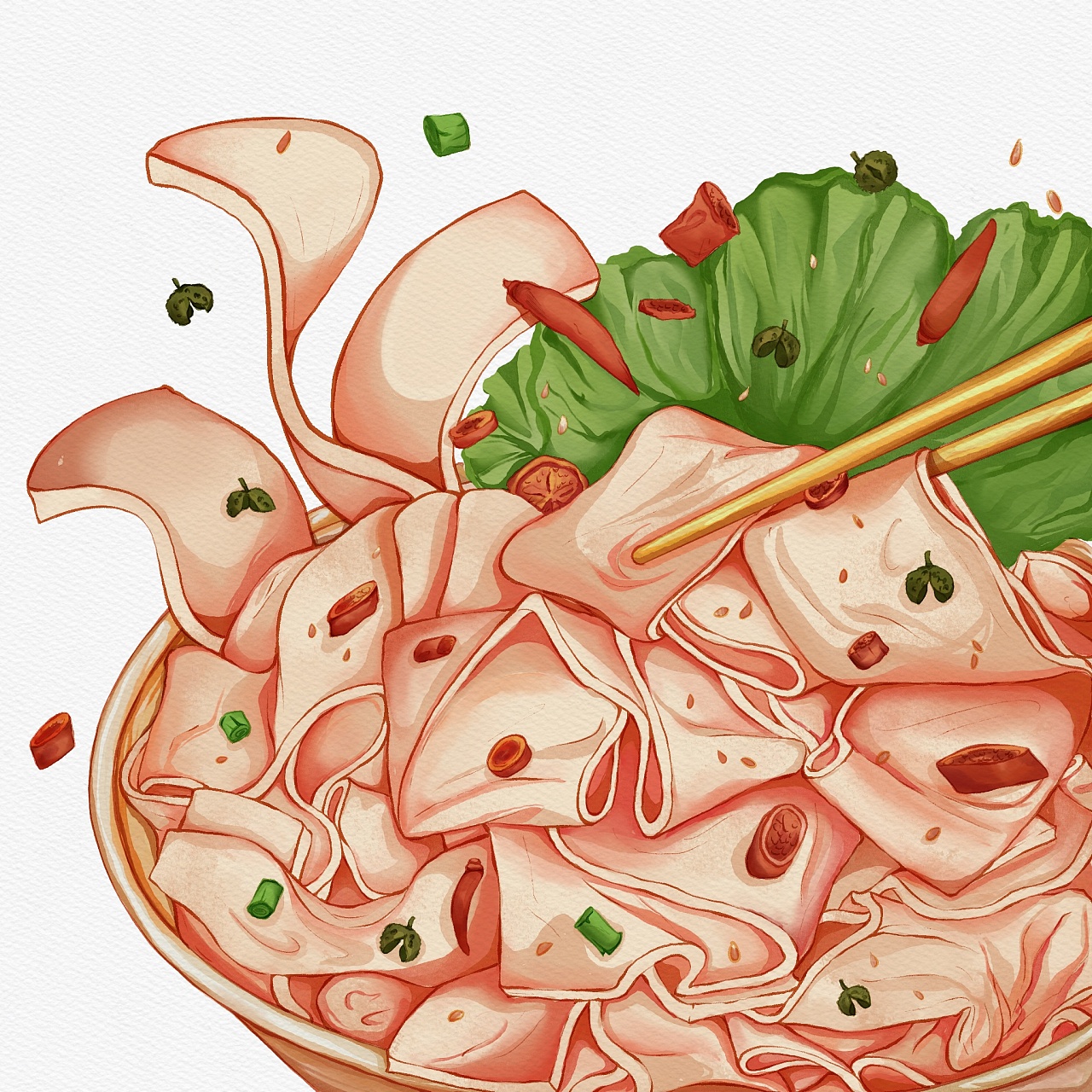 大碗宽面-食物插画