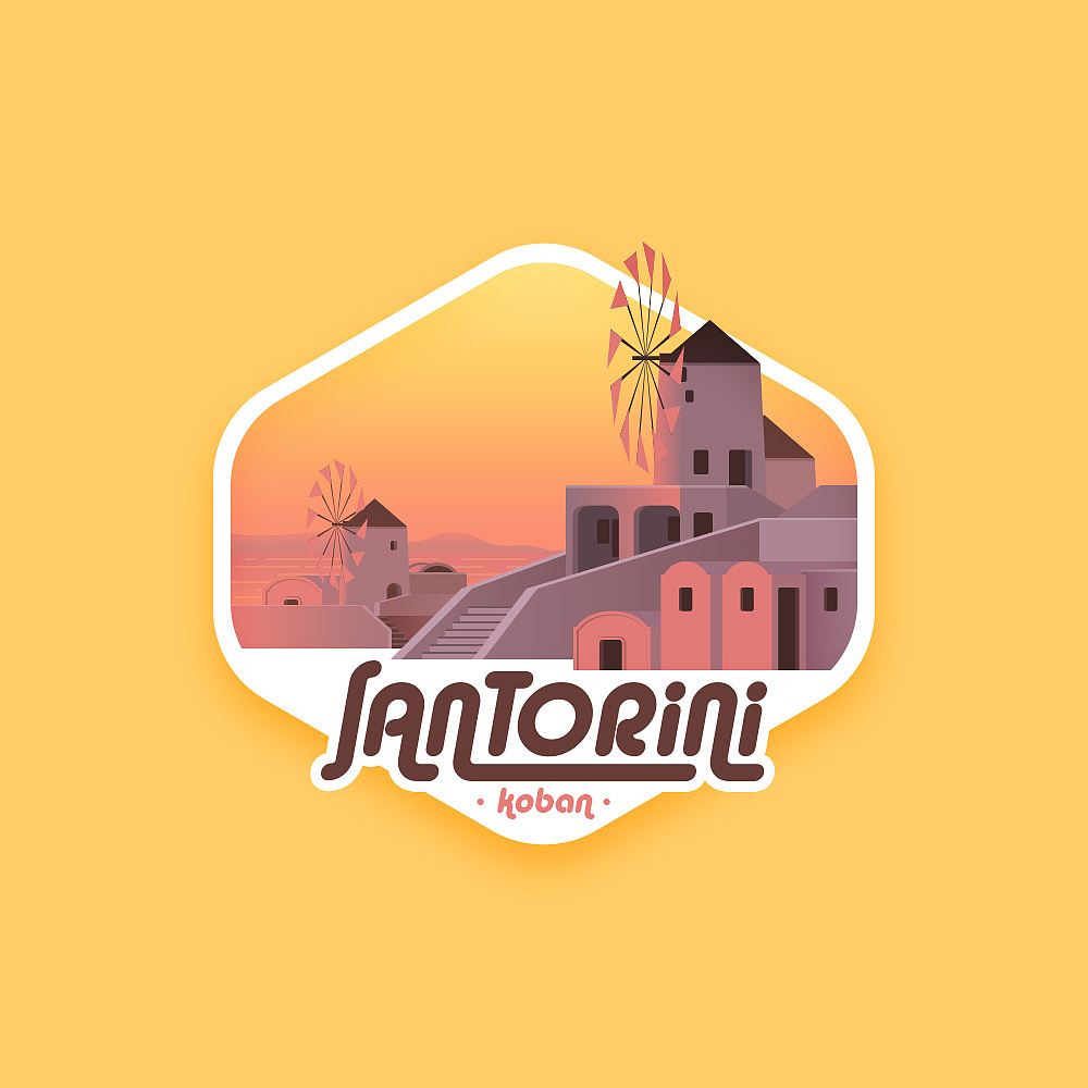 场景插画——圣托里尼