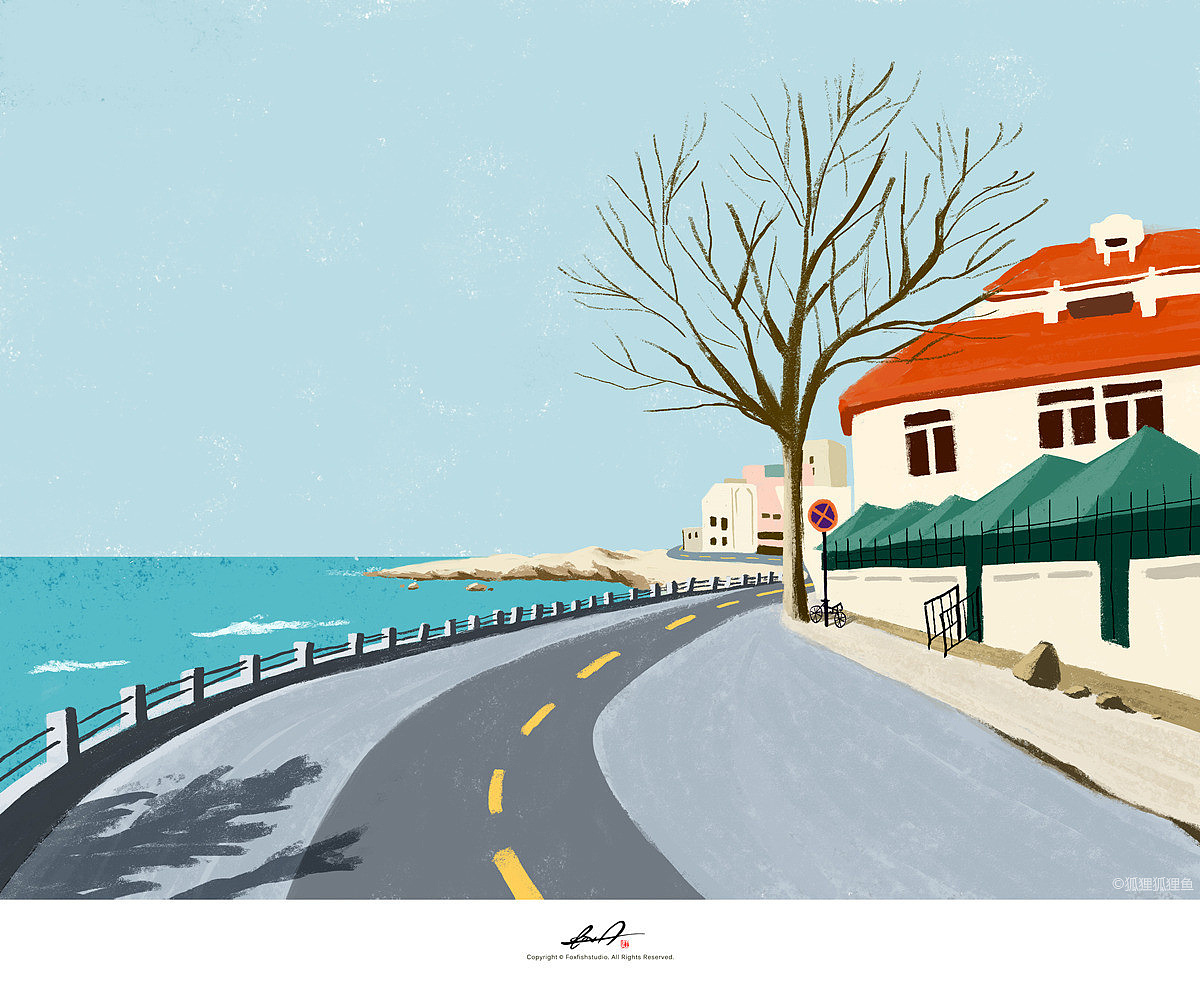 红瓦:回忆青岛那片海|插画|创作习作|瓜里瓜里瓜里_原创作品-站酷