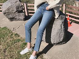 模特玲玲 牛仔褲拍攝 女直筒褲攝影 加厚直筒褲拍照