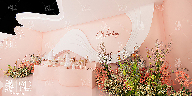 D18-秀场简约香槟粉3D婚礼设计效果图