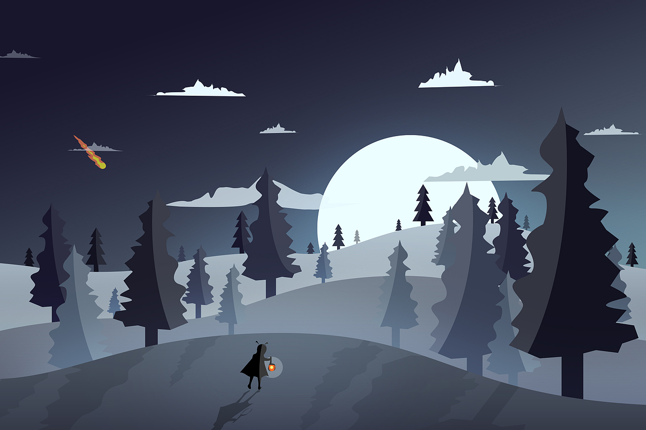 矢量风景插画场景扁平渐变手绘鼠绘壁纸|插画|创作习作|与二huey_原创