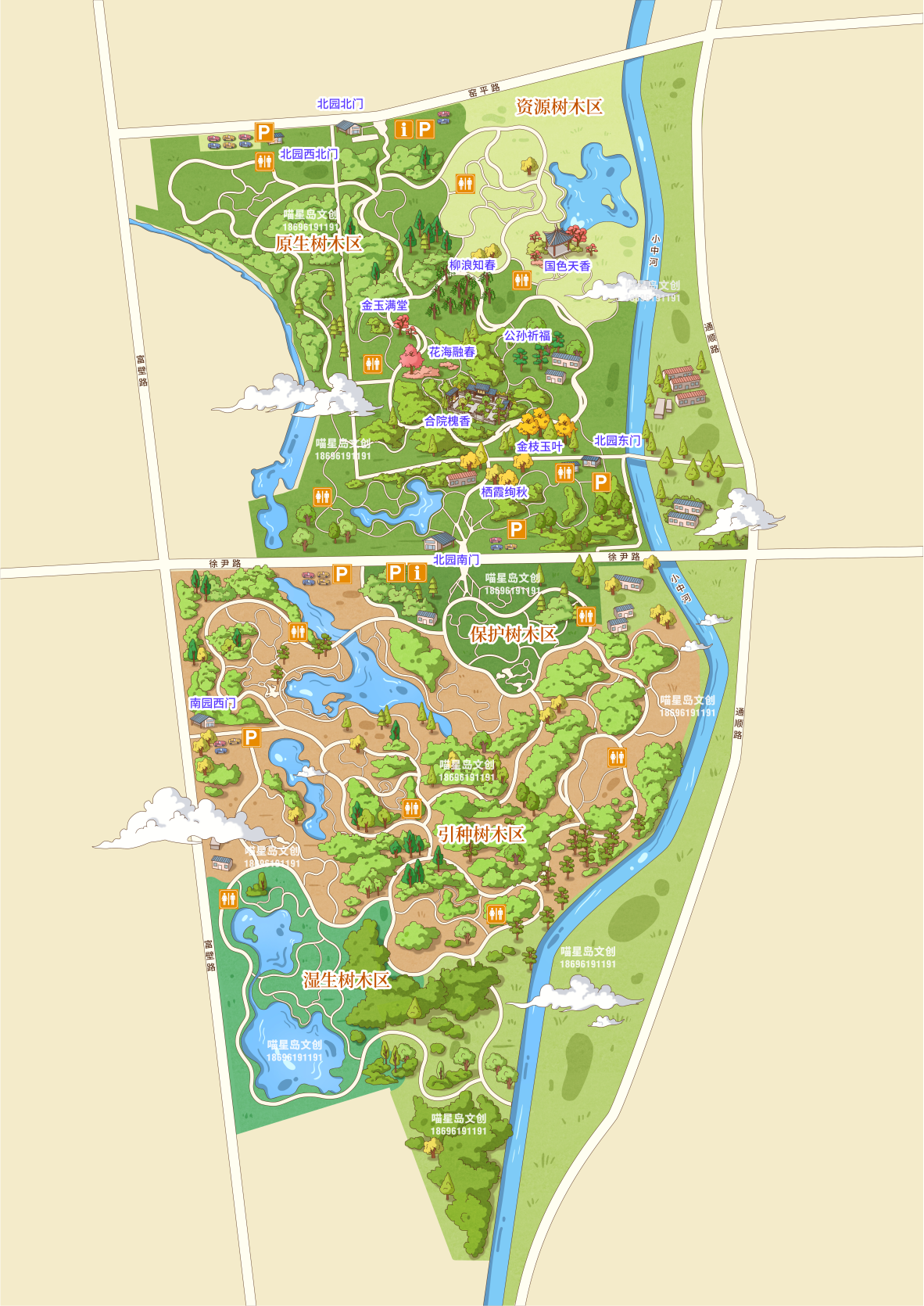 北京东郊森林公园手绘地图