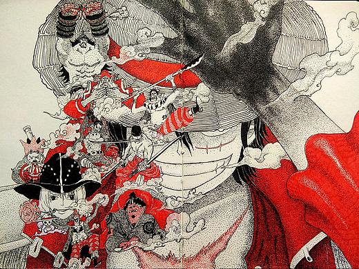海贼王针管笔插画 “四皇”路飞和草帽七勇士