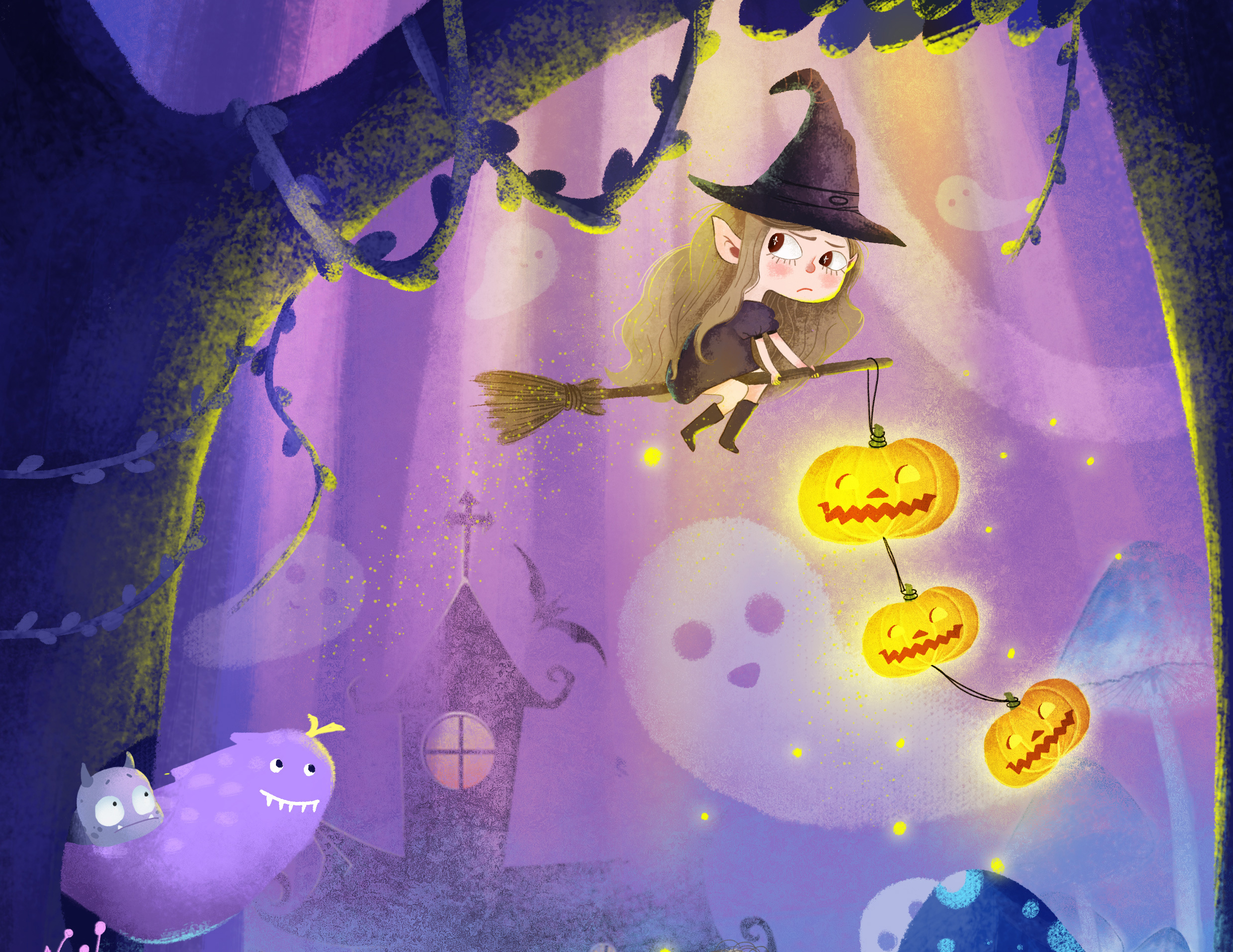 万圣节之小魔女的第一次试飞|插画|儿童插画|koojj - 原创作品 - 站酷