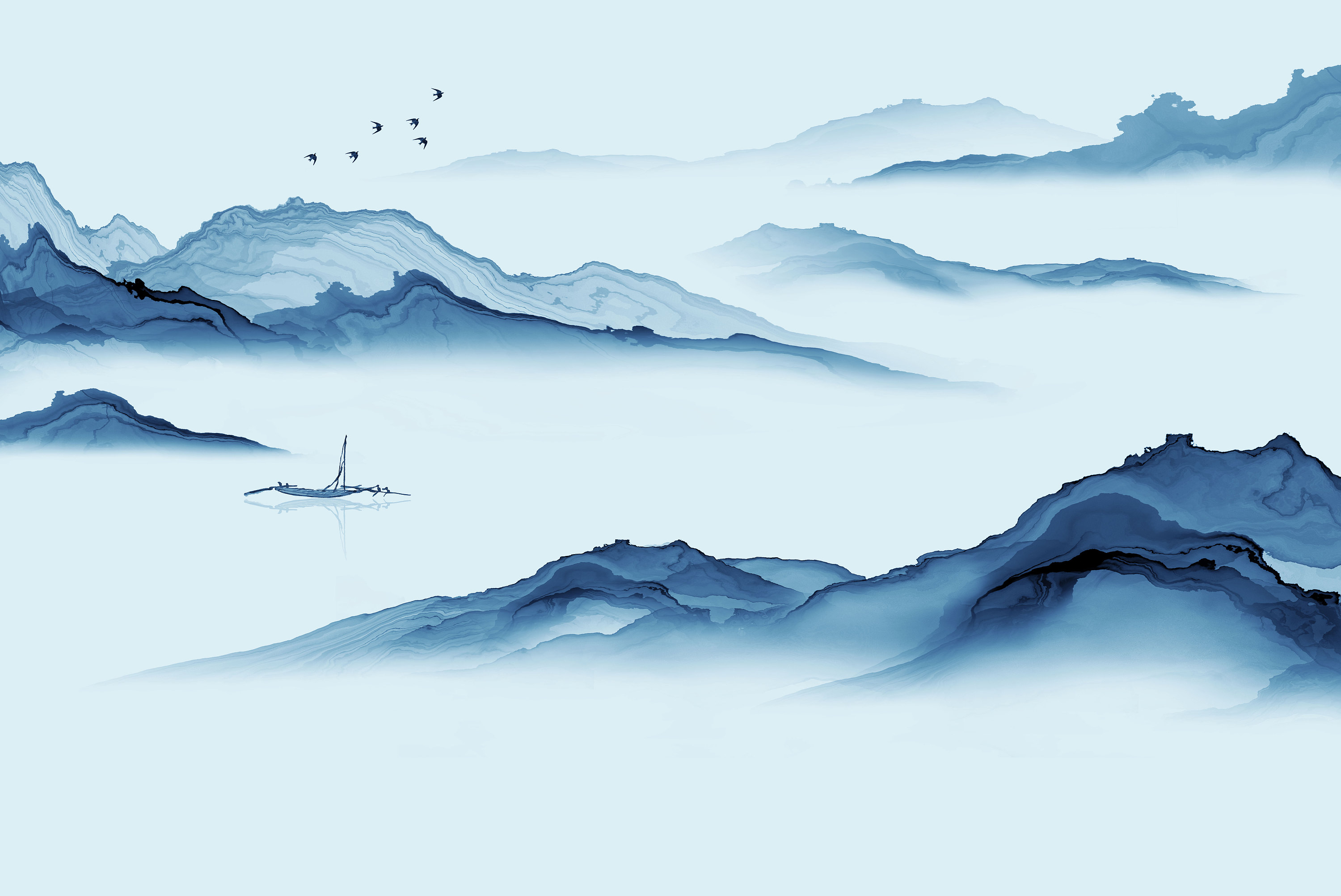 新中式抽象线条山水|平面|图案|纱画图库一澜轩阁 - 临摹作品 - 站酷 (ZCOOL)