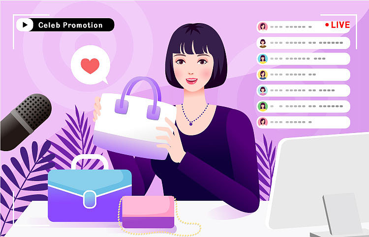 网络红人短视频主播电商购物消费ai插画海报设计