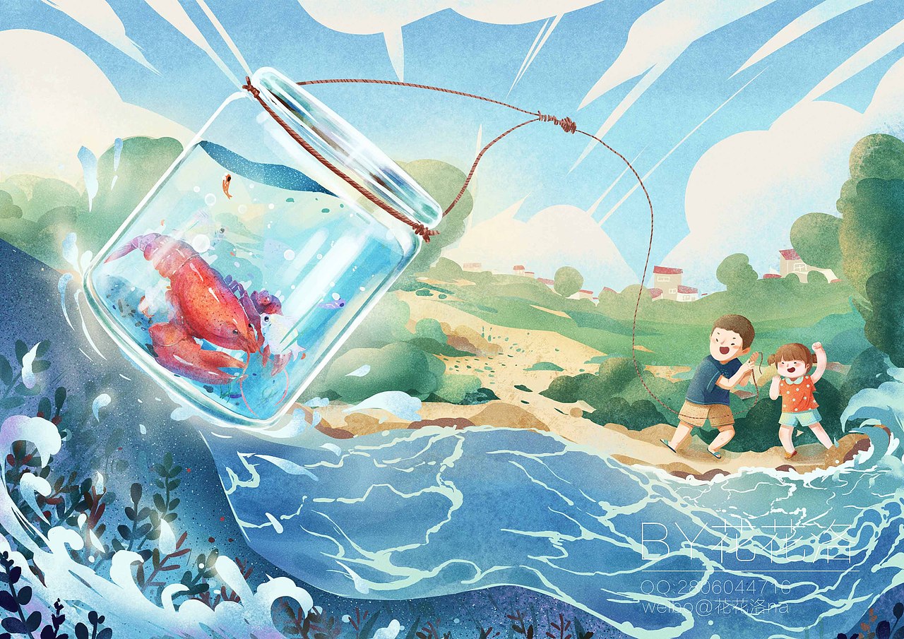 童年-夏日（图ZMjAyOTM3MTY4） - 儿童插画 - 站酷设计师花花洛原创素材 - 站酷ZCOOL