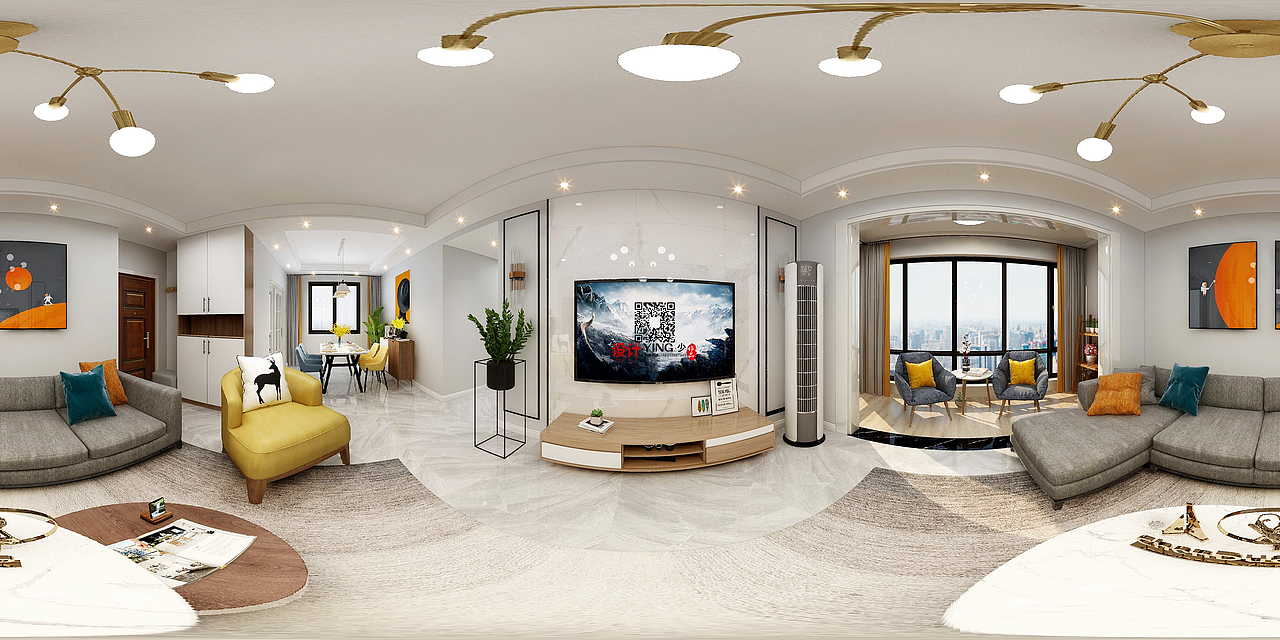 客厅区域全景效果图