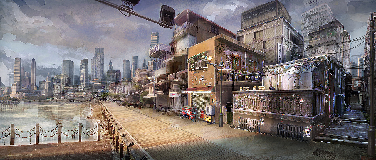 影视概念气氛图室外现代街道