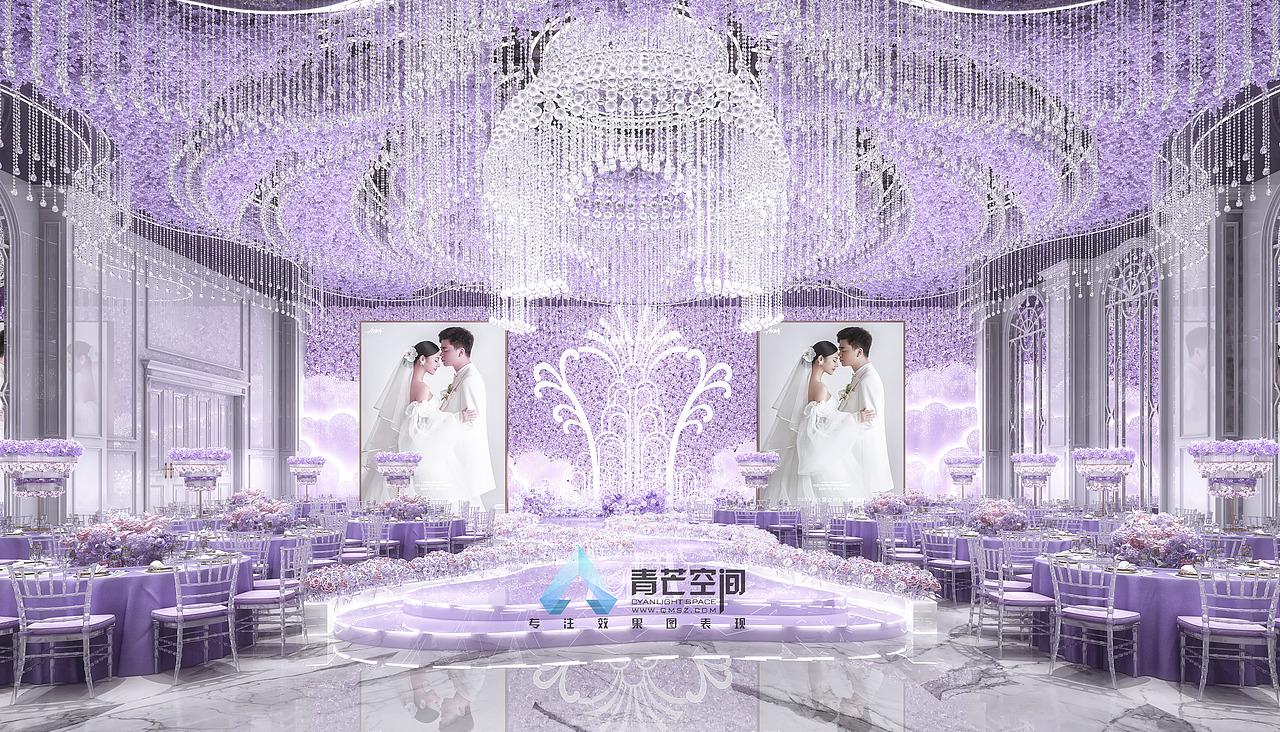 大型婚宴厅婚礼酒店布置效果图