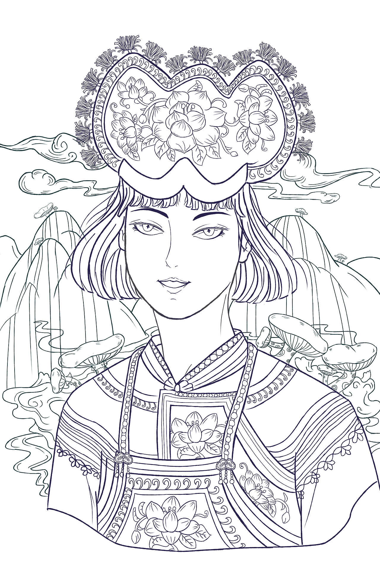 彝族少女服饰插画