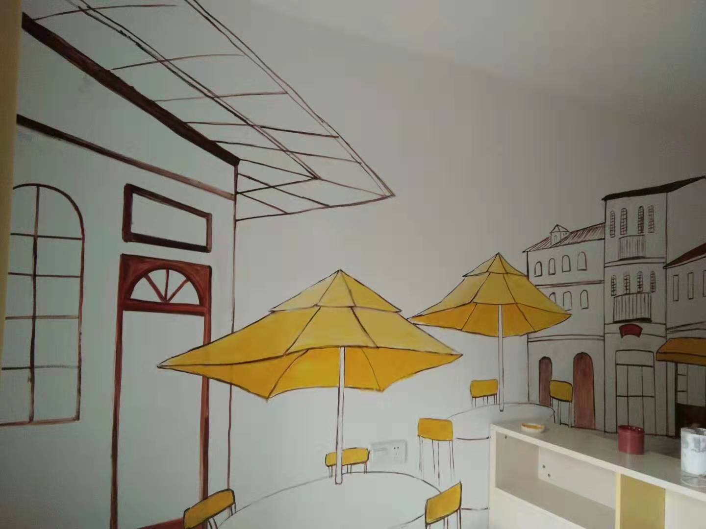 纯手绘简约风格南京餐馆墙绘图y墙面彩绘设计感十足