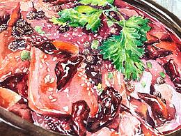 重庆磁器口毛血旺插画