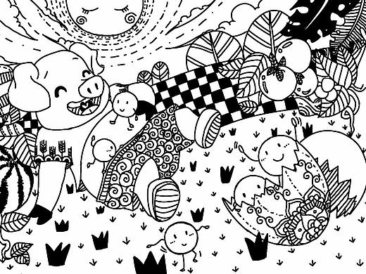 儿童黑白插画线稿