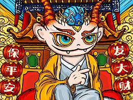 牛年國(guó)潮插畫賀圖