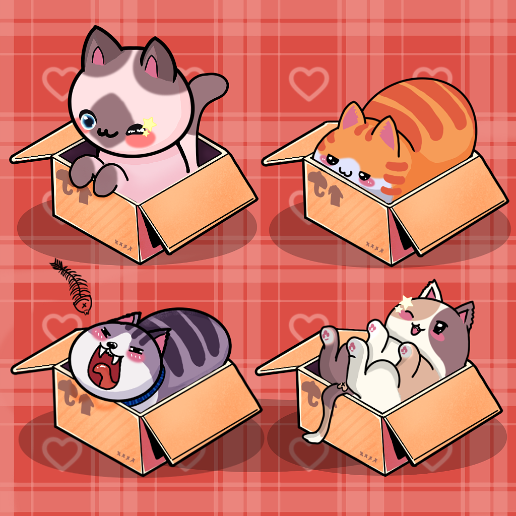 猫猫都爱纸壳箱！！！（图ZMjg4MDQ2NjA4） - 儿童插画 - 站酷设计师枕头君啊原创素材 - 站酷ZCOOL