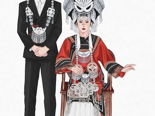 少数民族婚纱插画设计