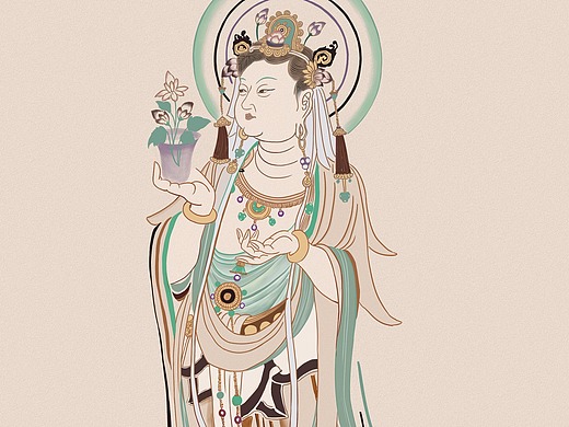 托莲大势至菩萨临摹插画-艺术插画276063年前神仙q版插画-商业插画