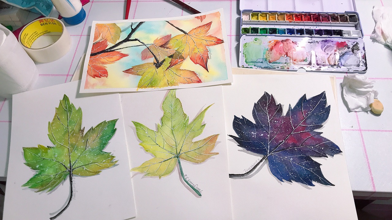 16k水彩枫叶|纯艺术|绘画|z71199807_原创作品-站酷zcool