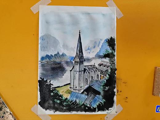 水彩画湖边的教堂-小尤说画（个人主页-ZNDc2NTc5OTY=） - 绘画 - 站酷设计师小尤说画原创素材 - 站酷ZCOOL