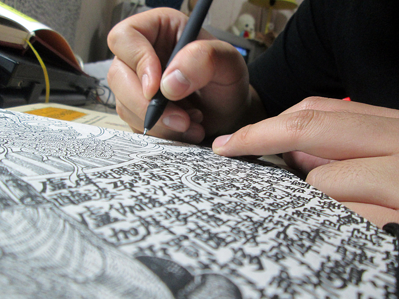 《莲生娑婆》手绘过程（图ZMTA5NTA5MTI=） - 绘画 - 站酷设计师傅淳强画者之旅原创素材 - 站酷ZCOOL