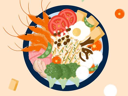 手绘插画作品   海鲜拉面