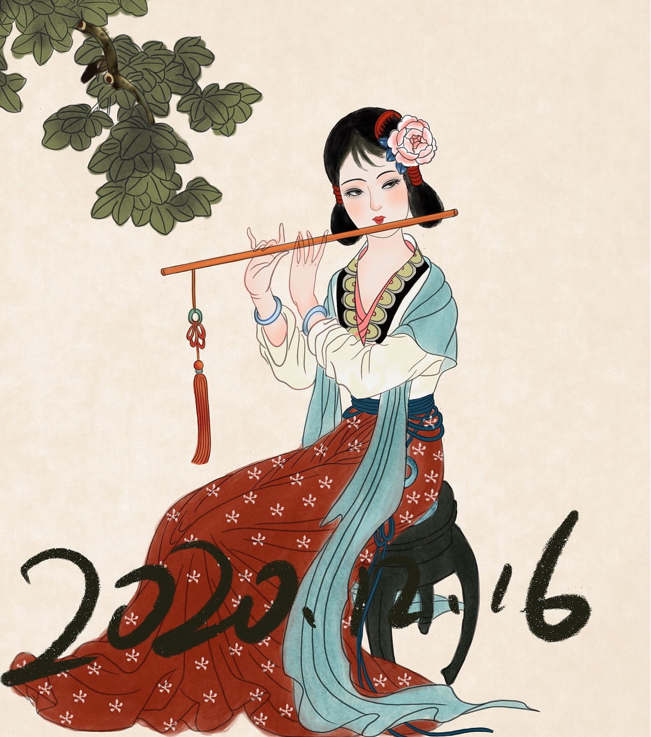 吹笛子的女孩|插画|创作习作|飞跃时空的天空_临摹作品-站酷zcool