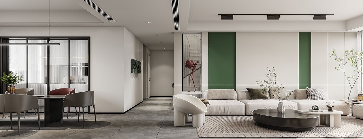 现代客餐厅全景效果图设计