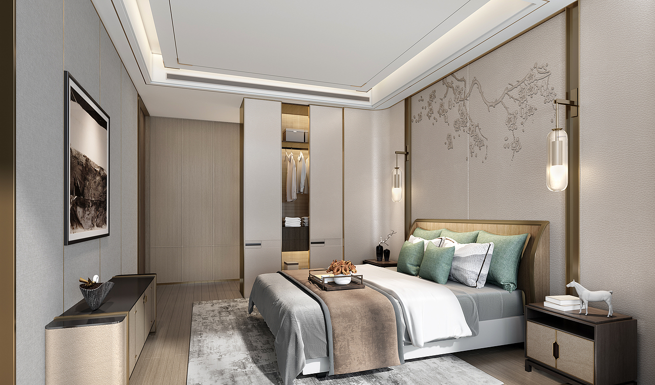 轻奢卧室（图ZMjgzMDEwNjk2） - 建筑/空间 - 站酷设计师艺博设计效果图原创素材 - 站酷ZCOOL