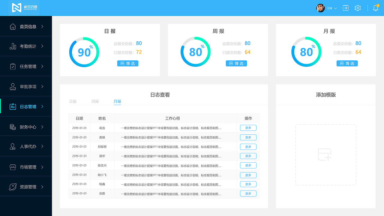 能动百智OA系统后台管理界面设计