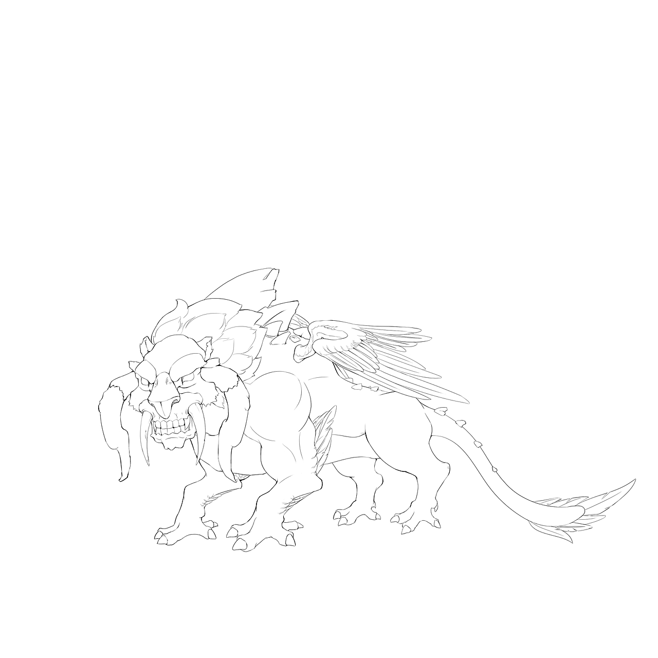 山海经凶兽设定-穷奇(线稿,ao,立绘)