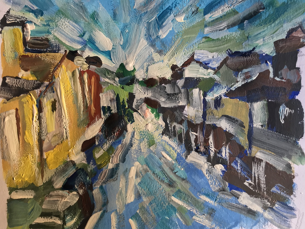 周庄水镇水粉画