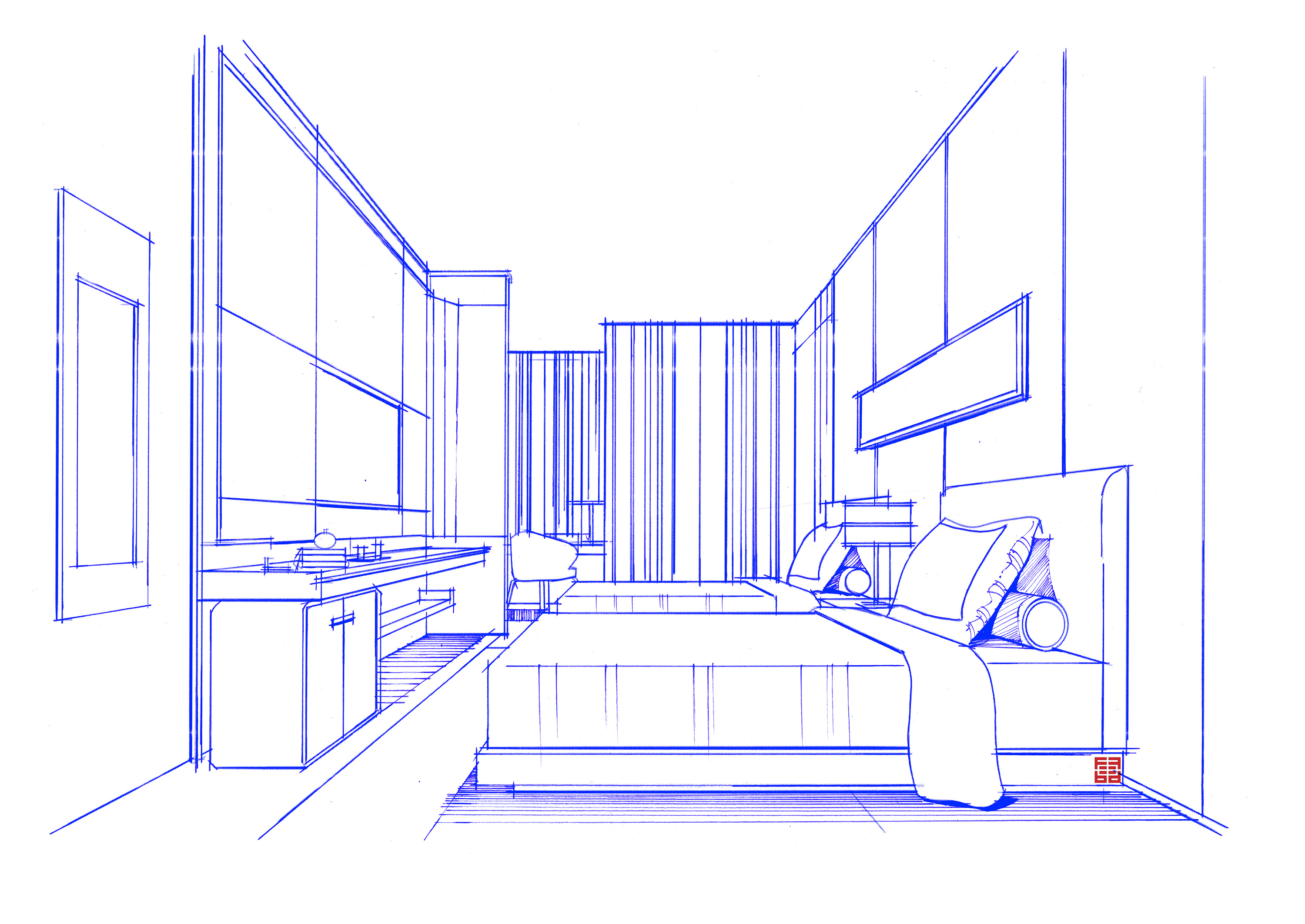室内手绘效果图表现步骤示范|空间|室内设计|一叶手绘 - 原创作品 - 站酷 (ZCOOL)