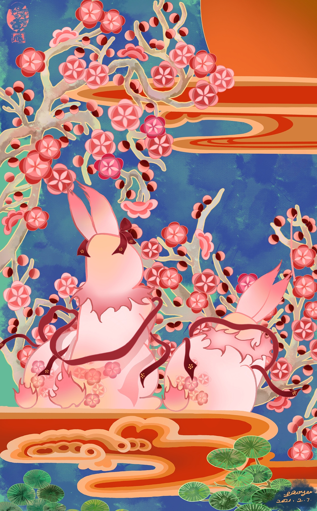 兔子望月|插画|绘本|春樱下的小兔子 - 原创作品 - 站酷 (zcool)