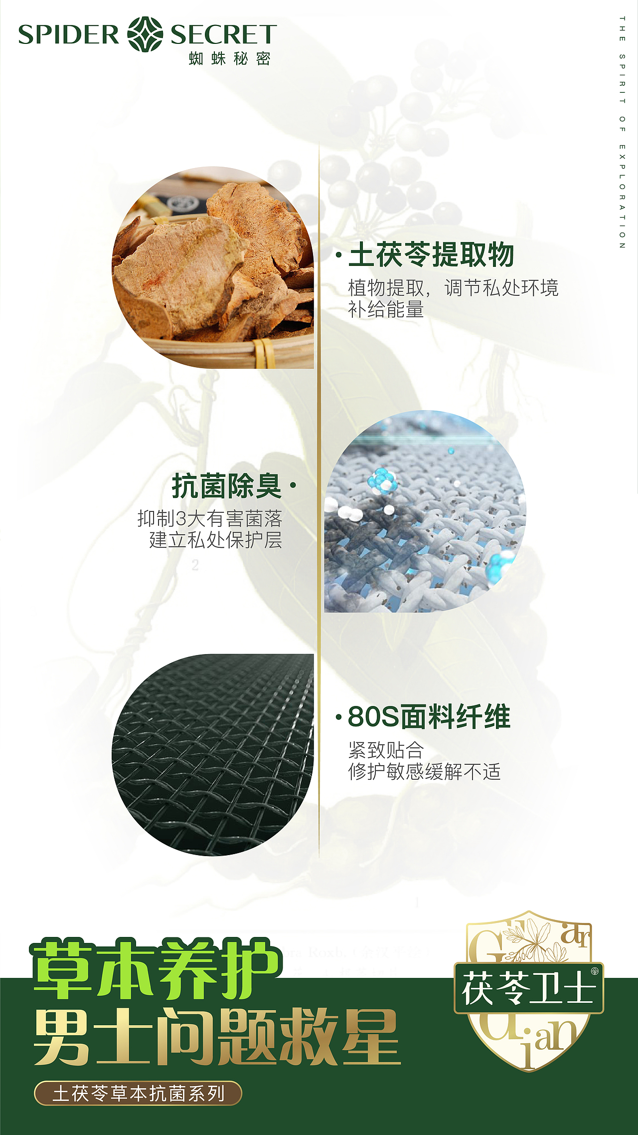 蜘蛛秘密茯苓卫士草本植物纤维系列产品推广海报