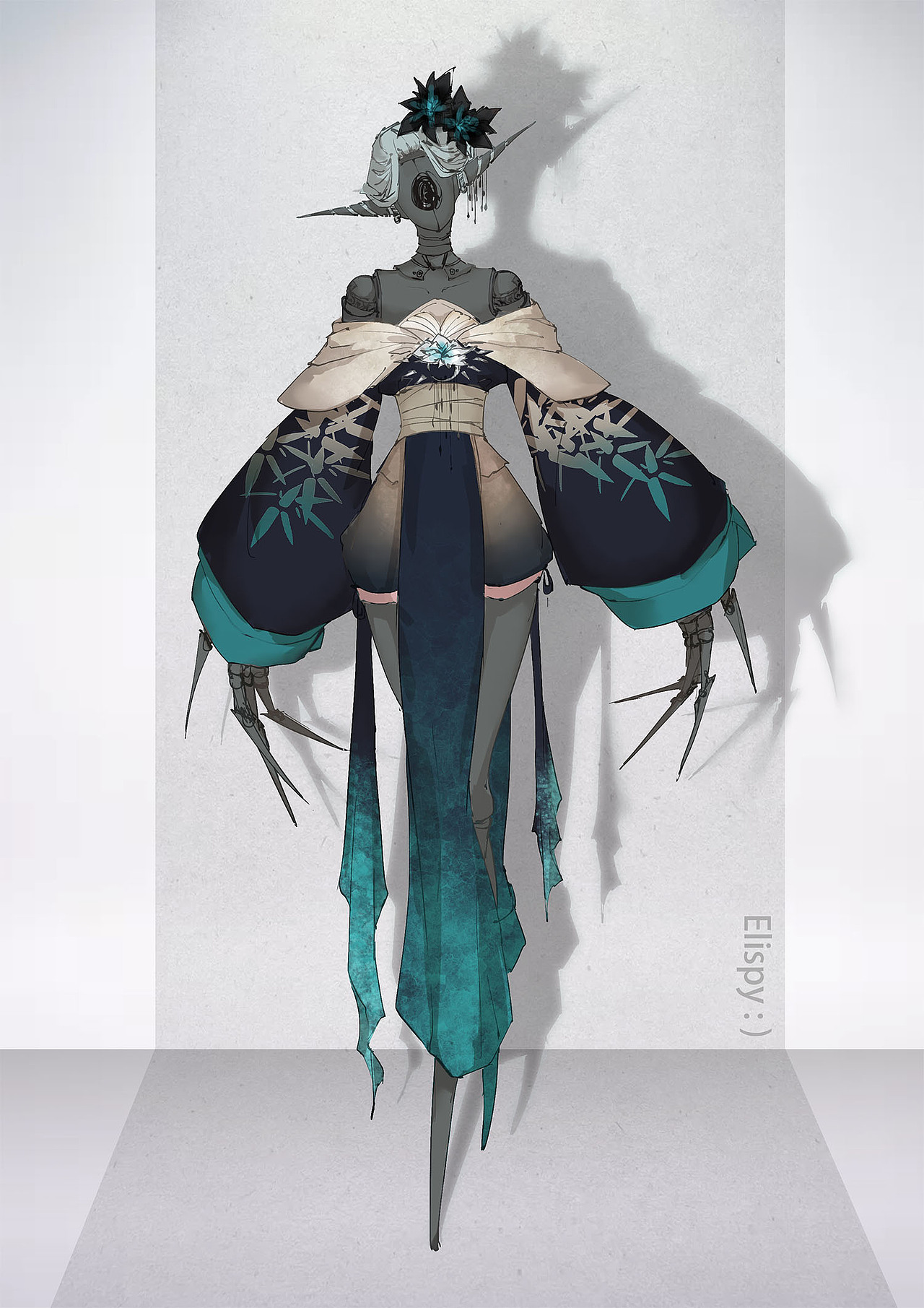 薄涂练习-机械风格和服角色设计