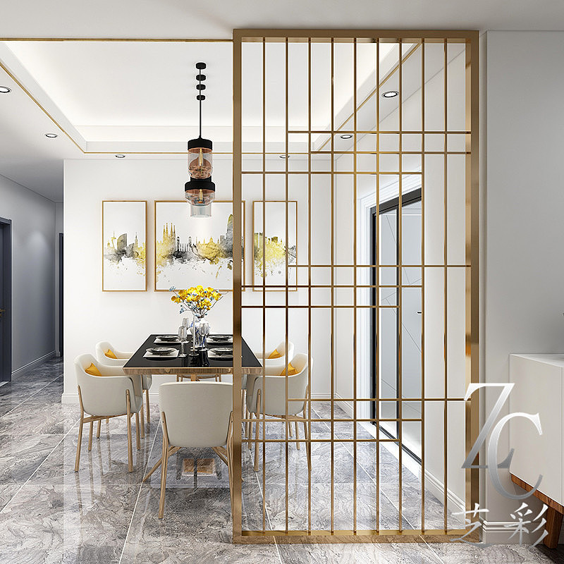 北京会所大堂古铜不锈钢屏风隔断