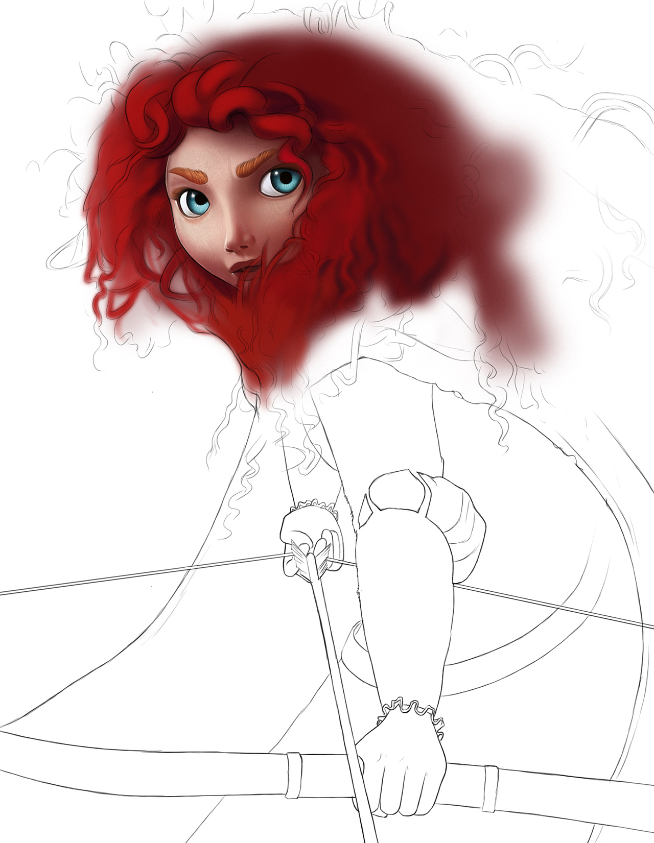 004-头发底色 br>公主morida的一头红发十分有特点 br>首先用羽化值大