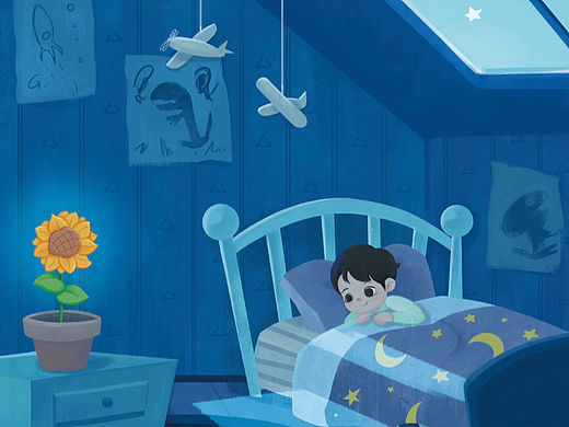 儿童插画|睡前的小男孩