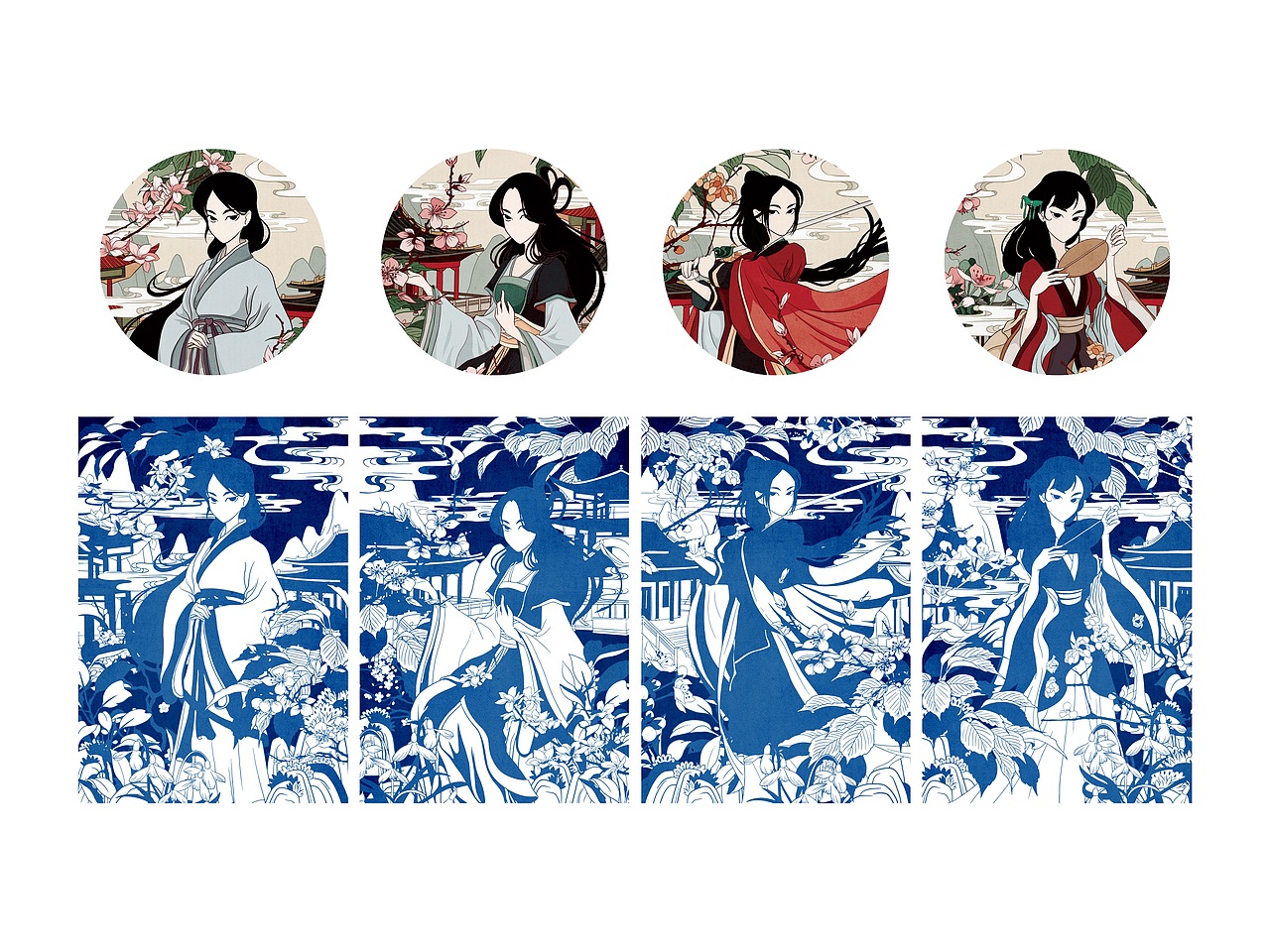 因为古代陶瓷上的斗彩中有很多青色图案,从而做了一个青色的版本。