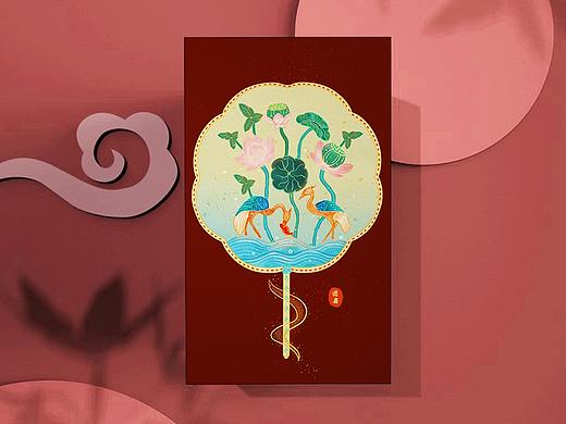 #插画#仙鹤纹样之团扇文创