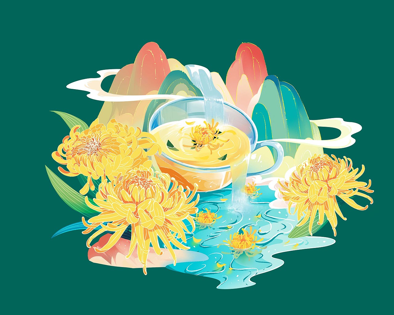 菊花茶包装插画（图ZMjM2ODk4NDM2） - 创作习作 - 站酷设计师Ya果子原创素材 - 站酷ZCOOL