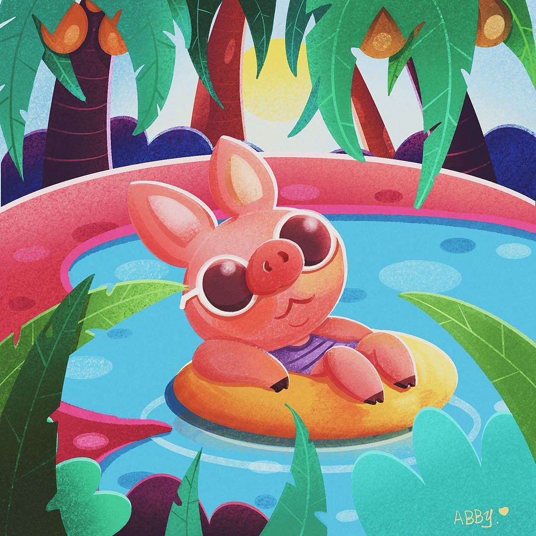 慵懒晒太阳的小猪