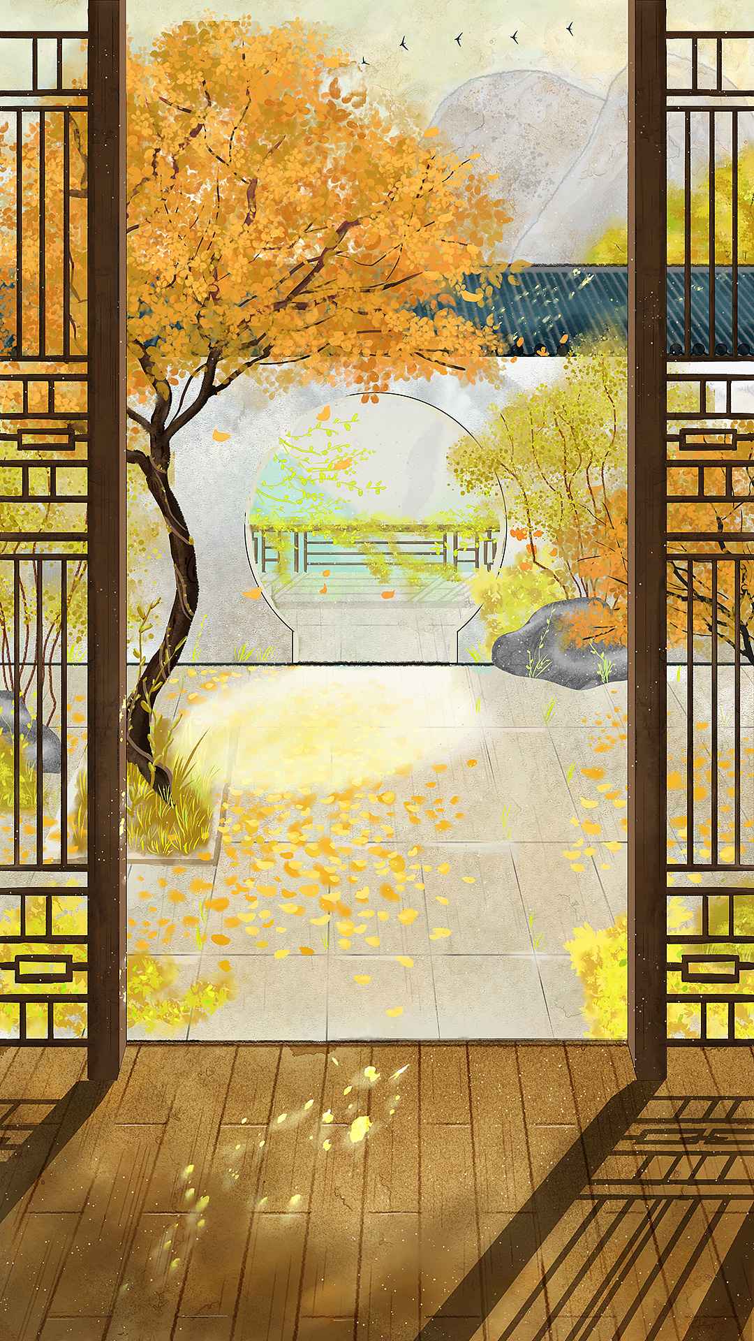 古风插画春夏秋冬,四季更替