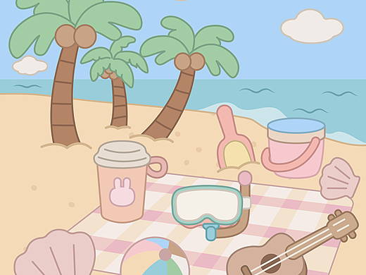 今日插画练习：🏖️海边贴纸背景图