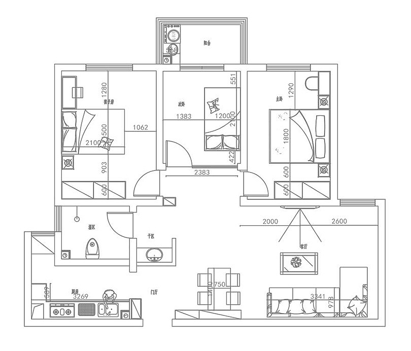 碧桂园凤凰湾装修119平三室两厅户型装修设计平面布局——美巢装饰