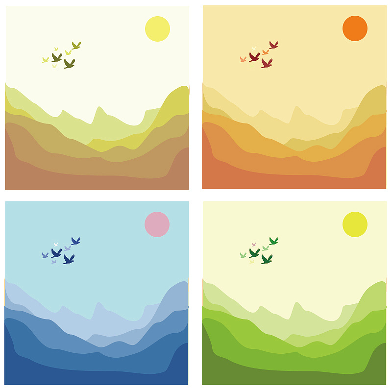 四季色彩构成四格画图片