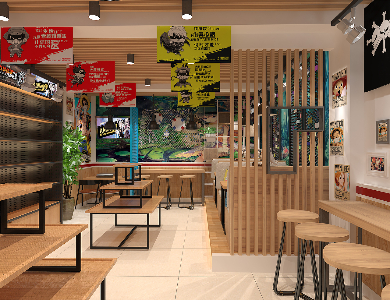 动漫主题餐厅,动漫主题店效果图aa国际动漫团队设计