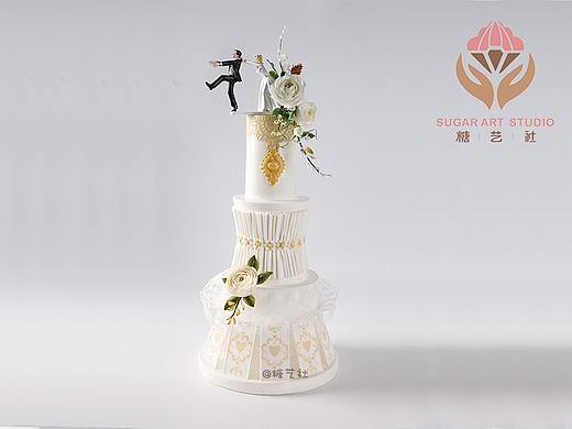 糖艺社翻糖蛋糕-翻糖/糖霜吊线技法-婚礼蛋糕作品